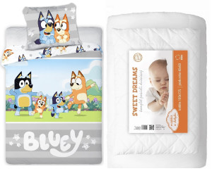Komplet do łóżeczka 100x135 Kołdra + Pościel Bluey Niebieski Piesek Bajka HIT