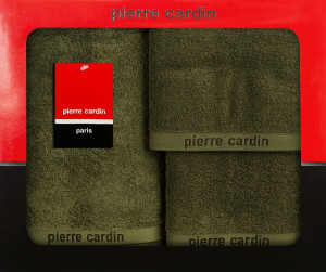 Komplet ręczników w pudełku Evi 3cz. ciemny oliwkowy 430g/m2 Pierre Cardin