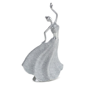 Figurka z żywicy poliestrowej Tancerka 14 x 7 x 26 cm srebrna