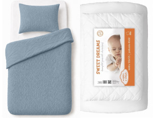 Komplet Niemowlęcy 90x120 Pościel Muślinowa niebieska + Kołderka 90x120 BAWEŁNA Premium