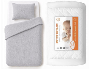 Komplet Niemowlęcy 90x120 Pościel Muślinowa szara + Kołderka 90x120 BAWEŁNA Premium