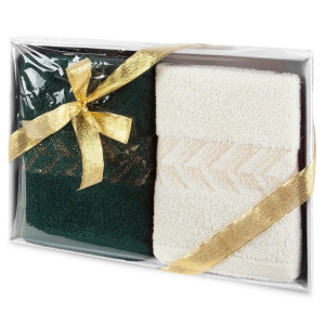 Komplet Ręczników 2szt. Glow Prezentowy 2x50/90 kremowy+ c.zielony 450g