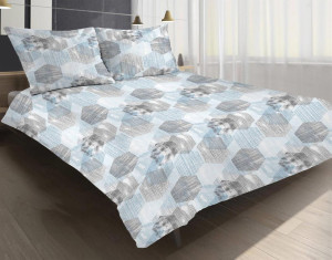 Pościel Satynowa 220x200 EXCLUSIVE 44A Szaro Niebieska Geometria