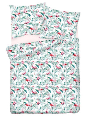Pościel satynowa Matex PREMIUM 140x200 Flamingi Liście