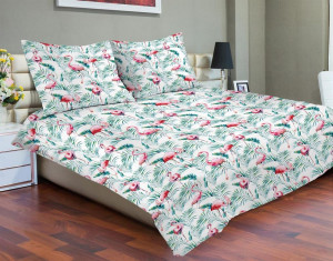 Pościel satynowa Matex PREMIUM 160x200 Flamingi Liście
