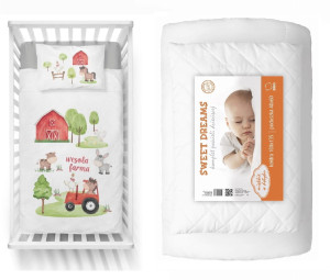Komplet do łóżeczka 90x120 Kołdra + Pościel Traktorek Czerwony Wesoła Farma