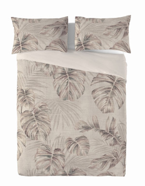 Pościel Lniana LINEN Druk 220x200 Liście Monstera 01