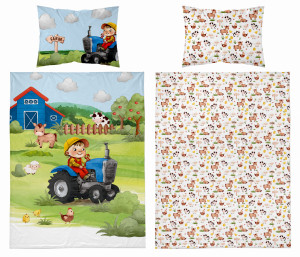Pościel do łóżeczka bambusowa 90x120 Farma Traktor Niebieski