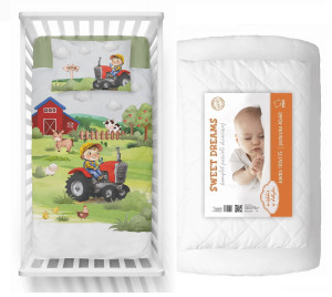 Komplet do łóżeczka 100x135 Kołdra + Pościel Bambusowa Traktorek Czerwony Farma