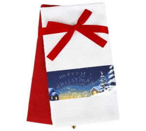 Komplet ścierek Świątecznych kuchennych 2szt Merry Christmas biały niebieski Greno Bawełna