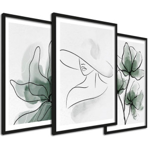 Mały zestaw obrazów - Zielone rośliny Line Art - DRUK PREMIUM