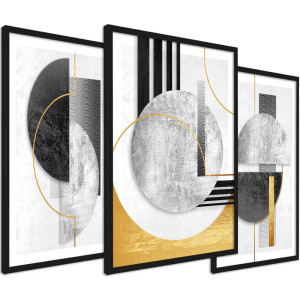 Tryptyk do salonu - Czarno złota abstrakcja Styl Glamour - format 30x40 cm