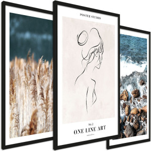 Zestaw obrazów - Line Art natura w stylu boho - wymiary 45x65 cm