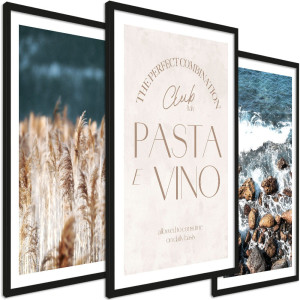 Zestaw obrazów - Napis pasta e vino, natura, fale - wymiary 45x65 cm