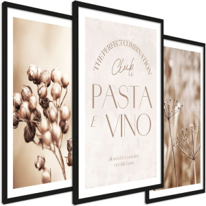 Zestaw obrazów - Napis pasta e vino, suszone rośliny boho - wymiary 45x65 cm