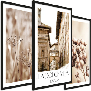 Zestaw obrazów - La Dolce Vita - Miasto, suszone rośliny boho - wymiary 45x65 cm