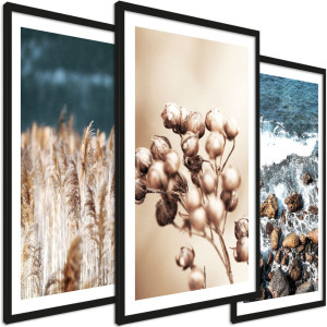 Zestaw obrazów do salonu - natura w beżach i błękitach - wymiary 45x65 cm