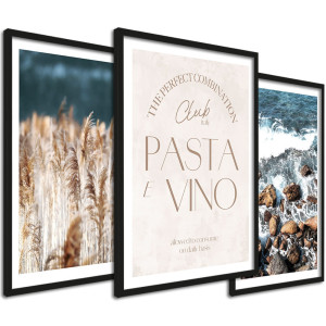 Zestaw obrazów z napisem - Pasta e vino, natura, fale 33x43 cm