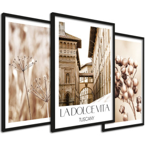 Zestaw obrazów La Dolce Vita - Miasto, suszone rośliny boho 33x43 cm