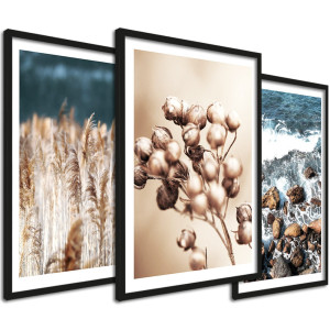 Zestaw obrazów do salonu - natura w beżach i błękitach 33x43 cm