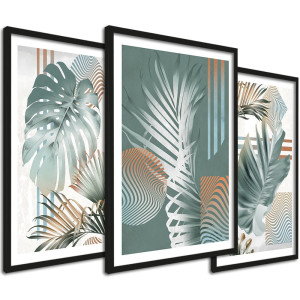 Zestaw obrazów, plakaty w ramie - niebiesko zielona monstera - 33x43 cm