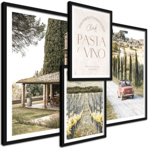 Zestaw 4 obrazów w ramie – galeria ścienna pasta e vino Toskania