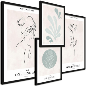Zestaw 4 obrazów w ramie – LineArt nowoczesna galeria ścienna