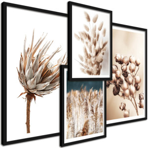 Zestaw 4 obrazów w ramie – galeria ścienna w stylu naturalnym