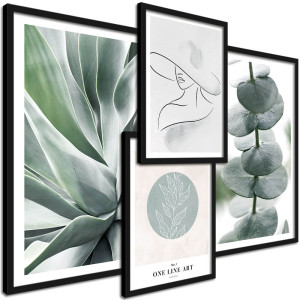 Zestaw 4 obrazów w ramie – galeria plakatów botanicznych Line Art do salonu lub sypialni