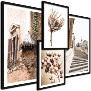 Zestaw 4 obrazów w ramie – galeria retro boho do wnętrz