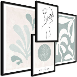 Zestaw 4 obrazów w ramie – Line Art abstrakcyjne grafiki do salonu
