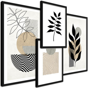 Zestaw 4 obrazów w ramie – Geometryczne ilustracje natury