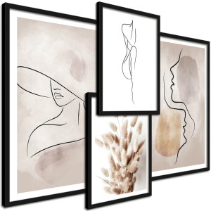 Zestaw 4 obrazów w ramie – BOHO Line Art obrazy do salonu