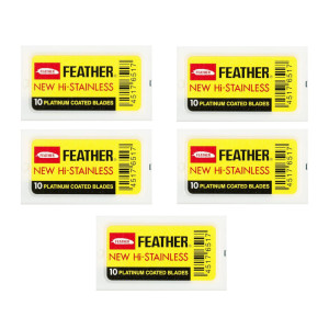 Feather new hi stainless żyletki powleczone platyną, 50 sztuk