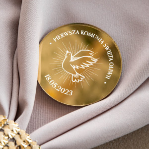 Magnes lustrzany okrągły złoty - podziękowanie dla gości z okazji Komunii Świętej wzór 2