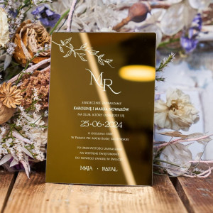 Akrylowe, na pleksi zaproszenia ślubne - złote lustrzane - wzór 169