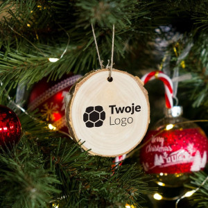 zawieszka na plastrze brzozy z logo wzór 1