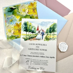 Papierowe zaproszenie ślubne- KOLEKCJA w maleńkim kościółku - PASTEL