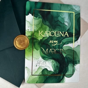 Dwustronne papierowe zaproszenie ślubne- KOLEKCJA Caroline- EMERALD GREEN