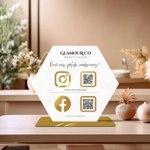 Personalizowana Tabliczka social media z logo i kodem QR (21x26cm) hexagon
