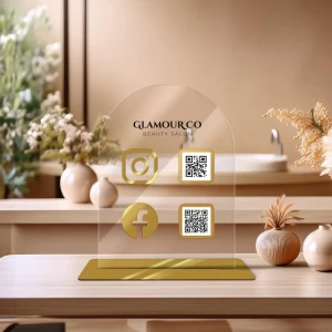 Personalizowana Tabliczka social media z logo i kodem QR (21x30cm) półokrągła