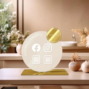 Personalizowana Tabliczka social media z logo i kodem QR (średnica 21 cm) koło