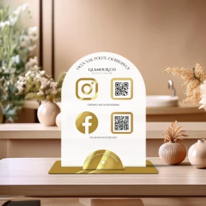Personalizowana Tabliczka social media z logo i kodem QR (21x30 cm) półokrągła + wizytownik