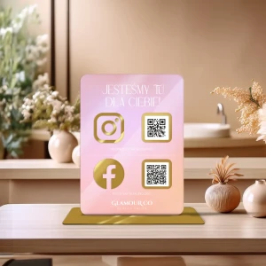 Personalizowana Tabliczka social media z logo i kodem QR (21x30 cm) satynowa ombre