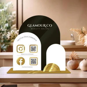 Personalizowana Tabliczka social media z logo i kodem QR z miejscem na wizytówki i miejscem na ulotki