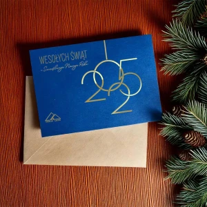 świąteczna kartka papierowa z logo- rozkładana ze złoceniem- wzór 20