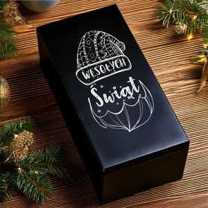 świąteczne drewniane pudełko na alkohol z logo - wzór 4