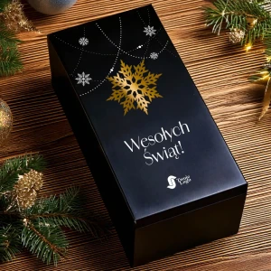 świąteczne drewniane pudełko na alkohol z logo - wzór 6