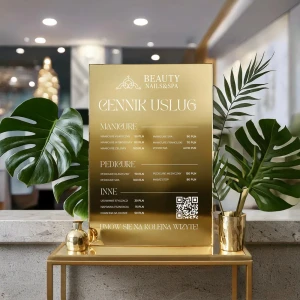 Pleksowy lustrzany Cennik z logo - złoty lub srebrny wzór 23