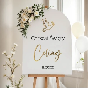 Akrylowa półokrągła tablica powitalna na Chrzest wzór 2